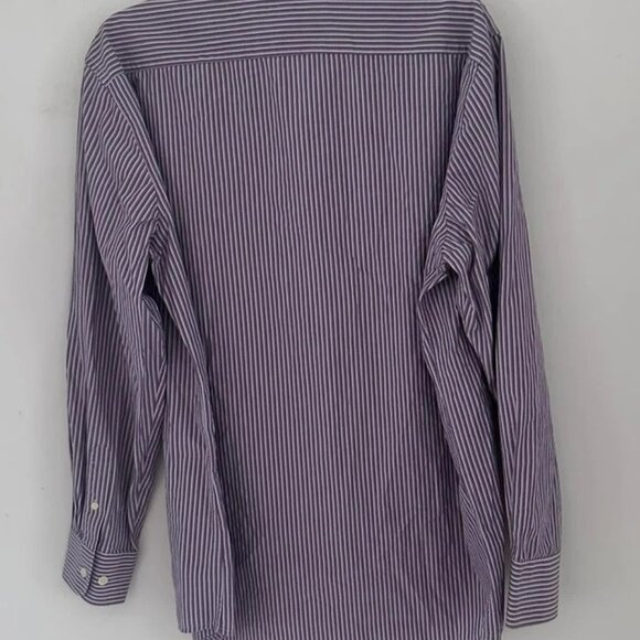 Merona Men's L Purple White Striped Button Up Shirt Long Sleeve Casual Work - Picture 4 of 4